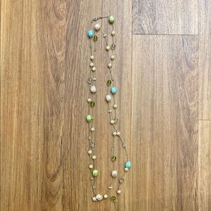 Green, Blue, and Pink Beaded Necklace with Natural Stones